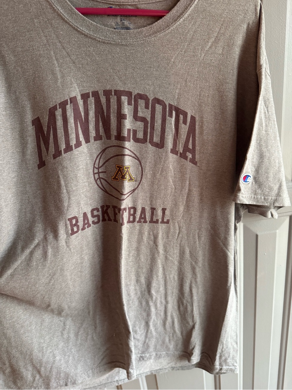 Champion Tan Minnesota Basketball Tee with Maroon Print